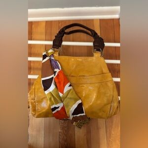 Anthropologie Yellow Shoulder Bag with Scarf Accent